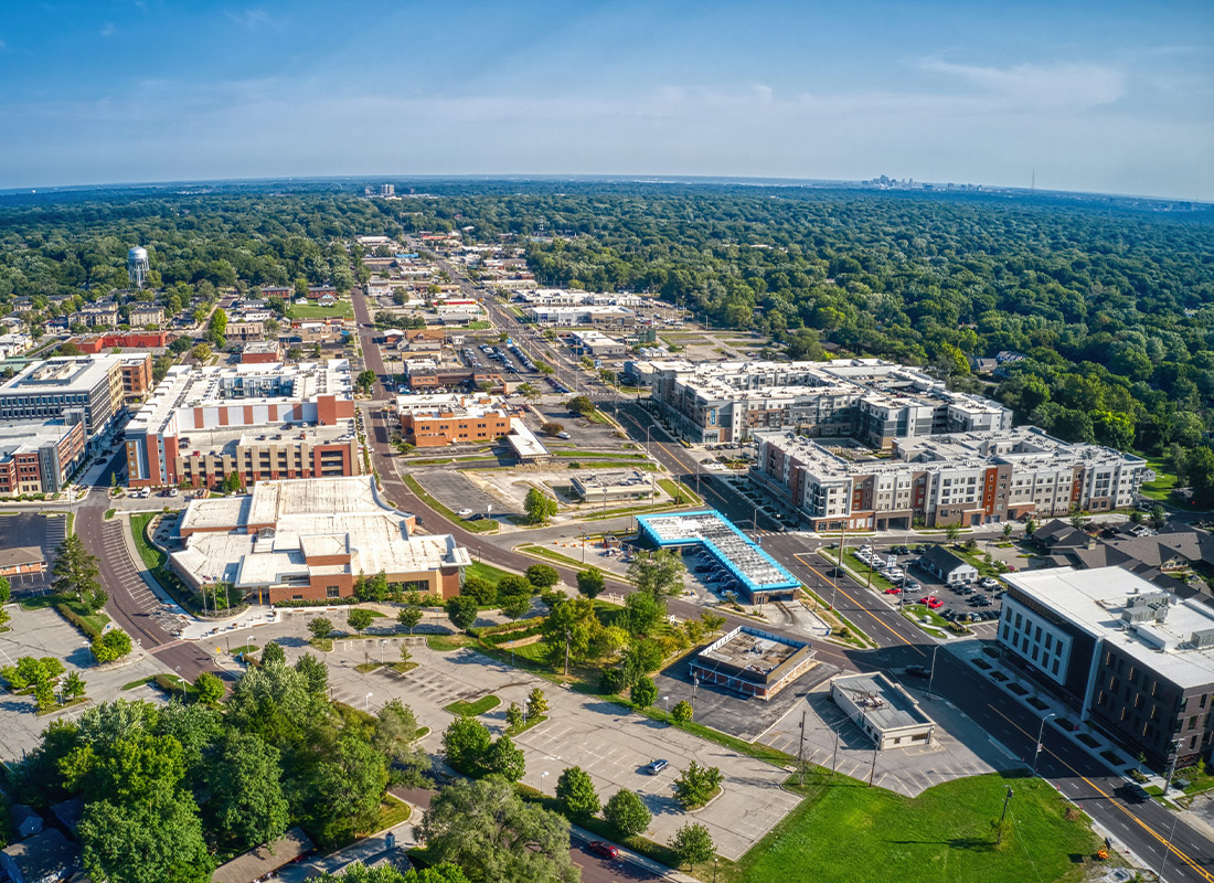 Overland Park, KS - Aerial View of Overland Park, Kansas and Surrounding Community on a Sunny Day